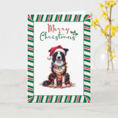 Border Collie-hond gewikkeld in kerstlicht Kaart (Gele Bloem)