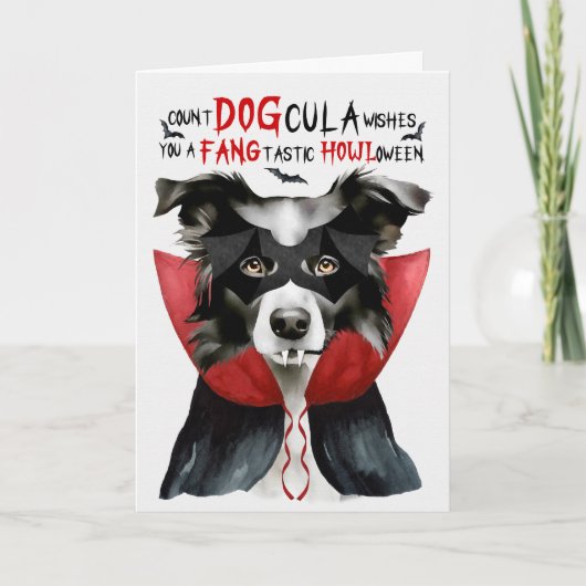 Border Collie Hond Grappig Count DOGcula Halloween Feestdagen Kaart (Voorkant)