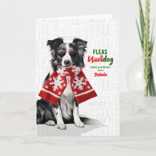 Border Collie Hond Grappige Vlooien Navidog met Na Feestdagen Kaart