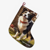 Border Collie Hond Grote Kerstsok (Voorkant (Hangend))