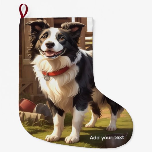 Border Collie Hond Grote Kerstsok (Voorkant)
