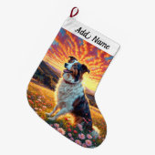 Border Collie Hond Grote Kerstsok (Voorkant (Hangend))