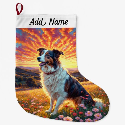 Border Collie Hond Grote Kerstsok (Voorkant)