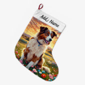 Border Collie Hond Grote Kerstsok (Voorkant (Hangend))