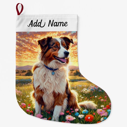 Border Collie Hond Grote Kerstsok (Voorkant)