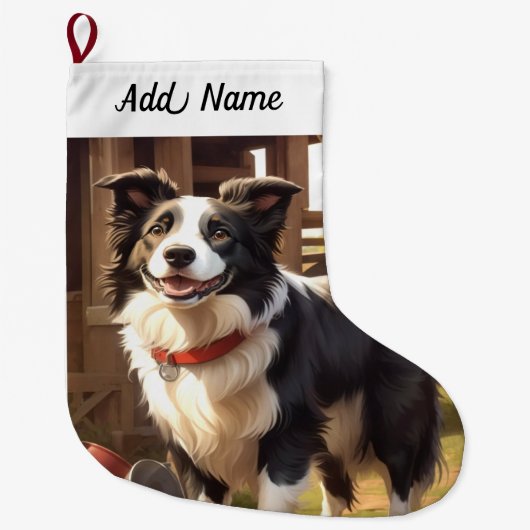 Border Collie Hond Grote Kerstsok (Voorkant)