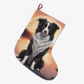 Border Collie Hond Grote Kerstsok (Voorkant (Hangend))