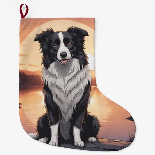 Border Collie Hond Grote Kerstsok (Voorkant)