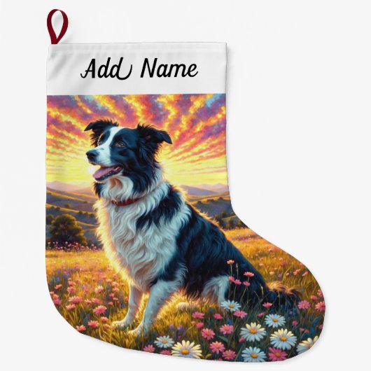Border Collie Hond Grote Kerstsok (Voorkant)