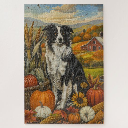 Border Collie Hond Herfst Oogst Thanksgiving Legpuzzel (Verticaal)