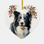 Border Collie Hond Holly Berry Kerstmis Keramisch Ornament (Voorkant)