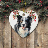 Border Collie hond Holly Berry Kerstmis Keramisch Ornament