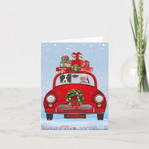 Border Collie-hond in auto met kerstman Kaart