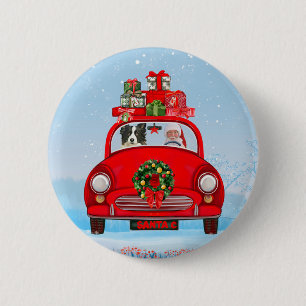 Border Collie-hond in auto met kerstman Ronde Button 5,7 Cm