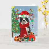 Border Collie hond in de sneeuw met kerstcadeaus Kaart (Gele Bloem)