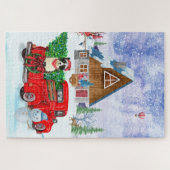 Border Collie hond in Kerstbezorgingswagen Sneeuw Legpuzzel (Horizontaal)