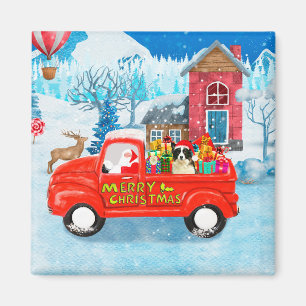 Border Collie-hond in kerstbezorgingswagen sneeuw Magneet
