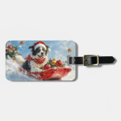 Border Collie Hond in Sledge Laat het Sneeuw Kerst Bagagelabel (Voorkant horizontaal)