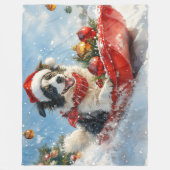 Border Collie Hond in Sledge Laat het Sneeuw Kerst Fleece Deken (Voorkant)