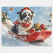 Border Collie Hond in Sledge Laat het Sneeuw Kerst Fleece Deken (Voorkant (Horizontaal))
