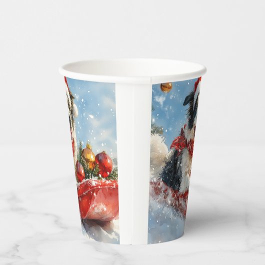 Border Collie Hond in Sledge Laat het Sneeuw Kerst Papieren Bekers (Rechts)