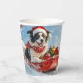 Border Collie Hond in Sledge Laat het Sneeuw Kerst Papieren Bekers (Voorkant)