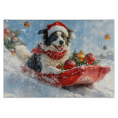 Border Collie Hond in Sledge Laat het Sneeuw Kerst Snijplank (Voorkant)