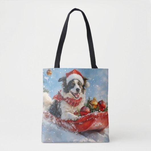 Border Collie Hond in Sledge Laat het Sneeuw Kerst Tote Bag (Voorkant)