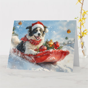 Border Collie-hond in slee laat het sneeuwen Kerst Kaart