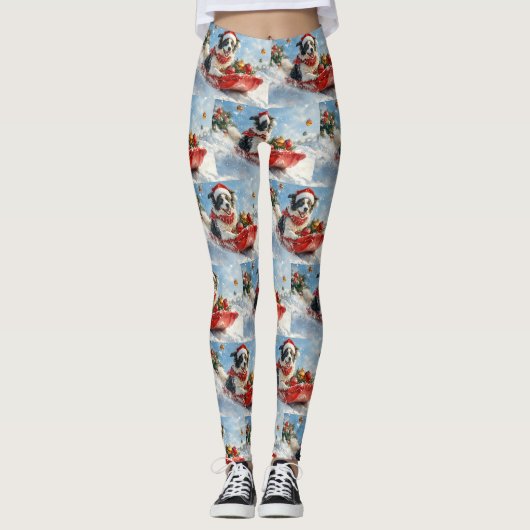 Border Collie-hond in slee laat het sneeuwen Kerst Leggings (Voorkant)