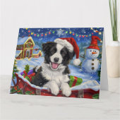 Border Collie Hond in Sleigh Sneeuw Kerstmis Kaart (Voorkant)