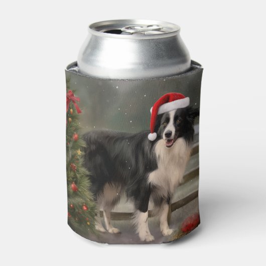 Border Collie Hond in Sneeuw Kerstmis Blikjeskoeler (Blikje Voorkant)