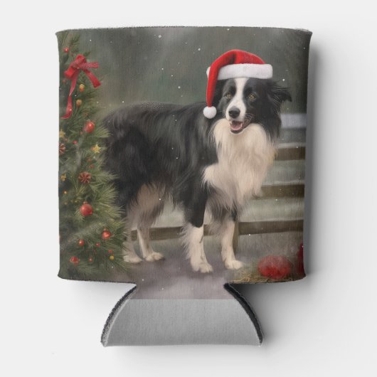 Border Collie Hond in Sneeuw Kerstmis Blikjeskoeler (Voorkant)