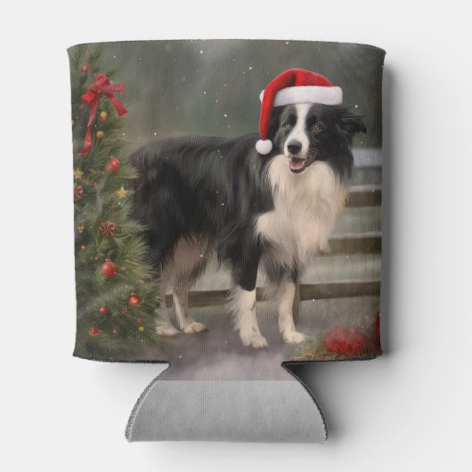 Border Collie Hond in Sneeuw Kerstmis Blikjeskoeler (Achterkant)