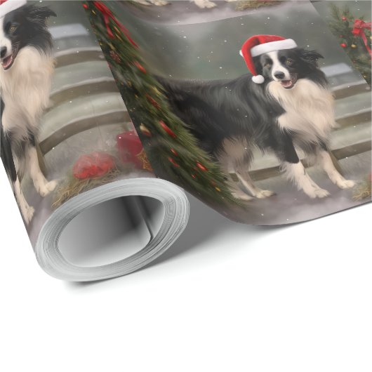Border Collie Hond in Sneeuw Kerstmis Cadeaupapier (Rol Hoek)