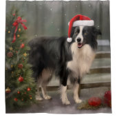 Border Collie Hond in Sneeuw Kerstmis Douchegordijn (Voorkant)