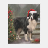 Border Collie Hond in Sneeuw Kerstmis Fleece Deken (Voorkant)