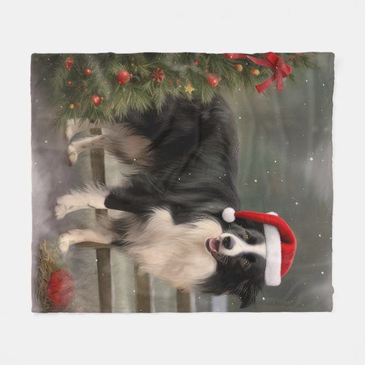 Border Collie Hond in Sneeuw Kerstmis Fleece Deken (Voorkant (Horizontaal))