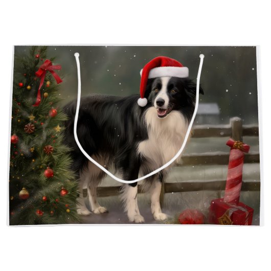 Border Collie Hond in Sneeuw Kerstmis Groot Cadeauzakje (Voorkant)