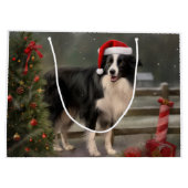 Border Collie Hond in Sneeuw Kerstmis Groot Cadeauzakje (Achterkant)