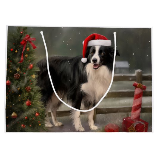 Border Collie Hond in Sneeuw Kerstmis Groot Cadeauzakje (Achterkant)