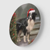Border Collie Hond in Sneeuw Kerstmis Grote Klok (Hoek)