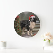 Border Collie Hond in Sneeuw Kerstmis Grote Klok (Huis)