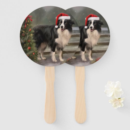 Border Collie Hond in Sneeuw Kerstmis Handwaaier (Voorkant en achterkant)