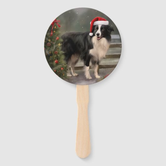 Border Collie Hond in Sneeuw Kerstmis Handwaaier (Voorkant)