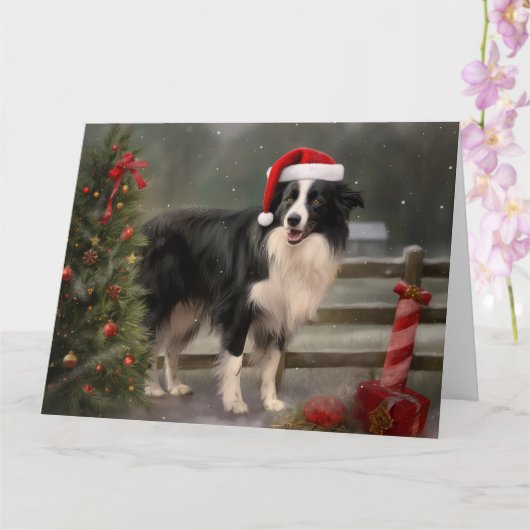 Border Collie Hond in Sneeuw Kerstmis Kaart (Orchidee)