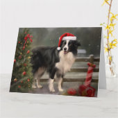 Border Collie Hond in Sneeuw Kerstmis Kaart (Gele Bloem)