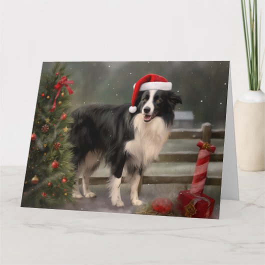 Border Collie Hond in Sneeuw Kerstmis Kaart (Voorkant)