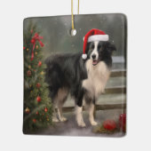 Border Collie Hond in Sneeuw Kerstmis Keramisch Ornament (Links)