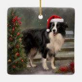 Border Collie Hond in Sneeuw Kerstmis Keramisch Ornament (Achterkant)